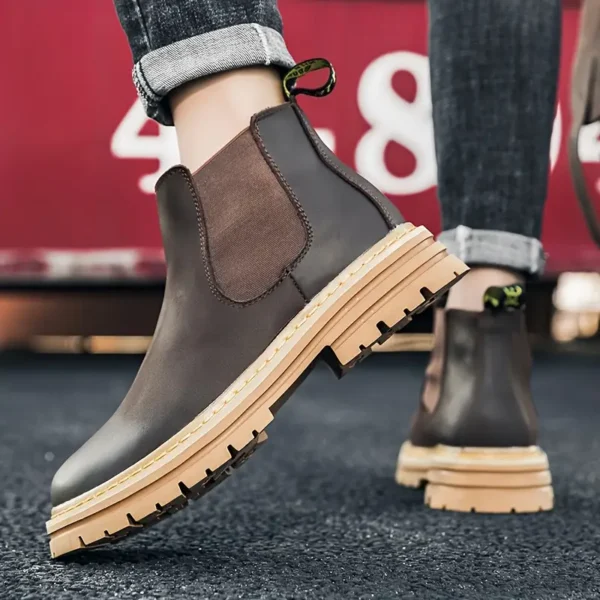 Bottines Chelsea pour homme, Élégantes, confortables et polyvalentes pour l'automne/hiver, Cuir supérieur avec semelle en caoutchouc – Image 13