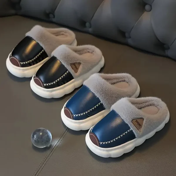 Chaussons confortables et élégants doublés de polaire pour garçons, Semelle souple, antidérapants pour une utilisation en intérieur/extérieur, parfaits pour l'automne/hiver – Image 8