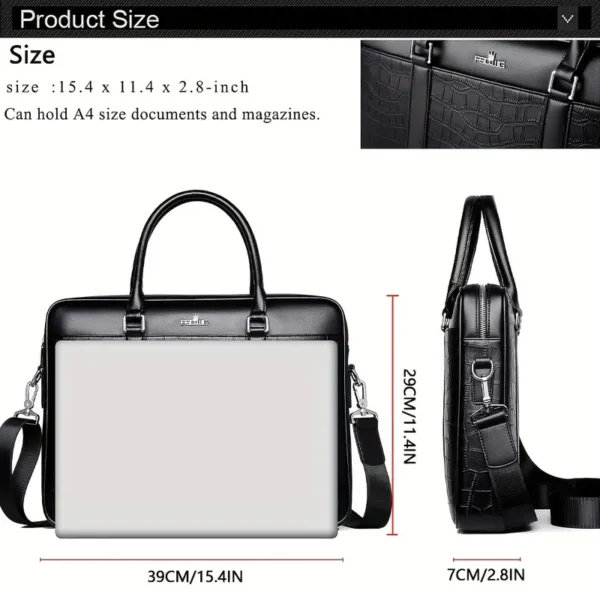 HUABUPS Mallette en similicuir noir pour homme, Grande capacité, motif crocodile, sac d'affaires avec bandoulière réglable, convient pour ordinateur portable de 14 pouces, idéal pour le bureau et les déplacements quotidiens – Image 10