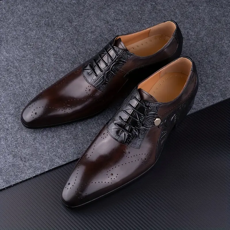 Chaussures Oxford à bout richelieu vintage de luxe pour hommes, confortables, antidérapantes, tige en cuir de vachette pleine fleur, semelle en caoutchouc, chaussures habillées pour hommes 3 Chaussures Oxford à bout richelieu vintage de luxe pour hommes, confortables, antidérapantes, tige en cuir de vachette pleine fleur, semelle en caoutchouc, chaussures habillées pour hommes – Image 2