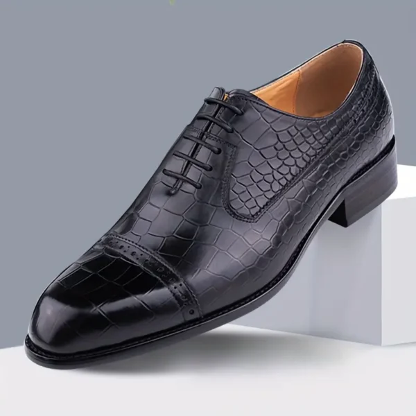 Chaussures Oxford à bout droit en cuir de vachette pleine fleur de couleur unie pour hommes, chaussures de ville confortables à lacets avec semelle en caoutchouc antidérapante, chaussures pour hommes – Image 12