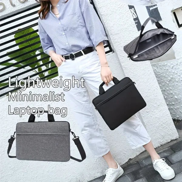 Sacoche pour ordinateur portable de couleur unie avec fermeture à glissière et doubles poignées, sac de transport durable, mallette, sac pour ordinateur portable simple et fin pour les déplacements et l'utilisation quotidienne, design à plusieurs compartiments, articles faciles à organiser – Image 10