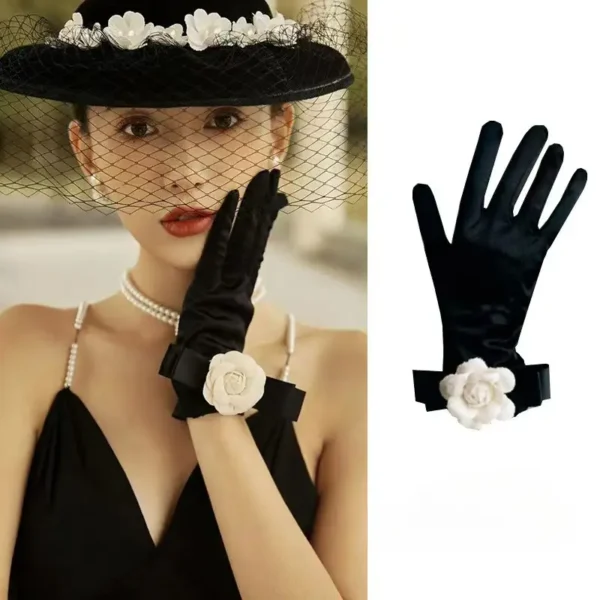 Gants de soirée noirs élégants avec manchette florale, mélange de polyester et d'élasthanne, gants pour occasions spéciales pour femmes 19 décembre 2024 Kotazando