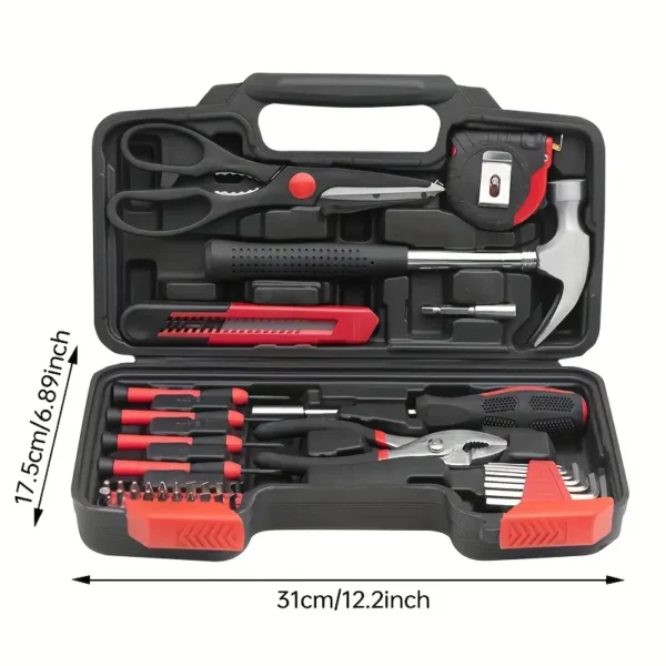 Ensemble d'outils pour la maison 39 pièces, kit d'outils à main en acier au carbone, outils manuels essentiels de réparation et d'organisation, construction en métal, avec étui portable, sans assemblage requis, non chargé – Image 2