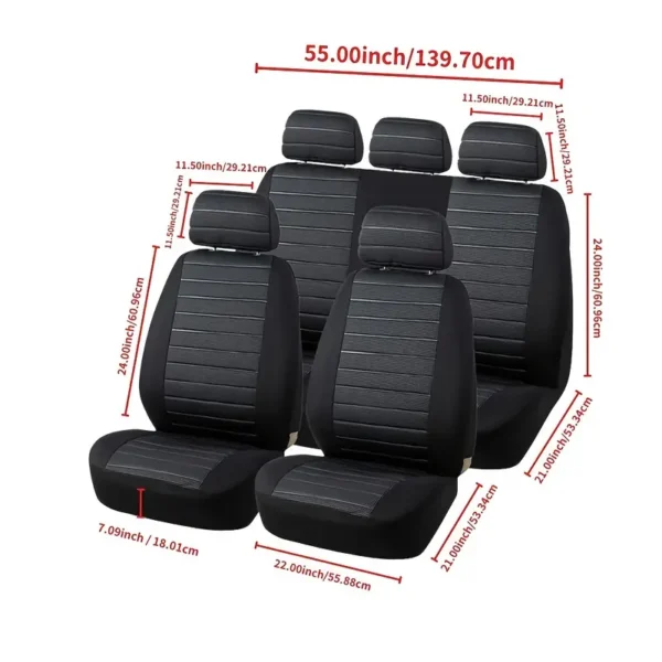 1 ensemble de housses de siège de voiture universelles en polyester respirant, ensemble complet avant et arrière, rembourrage en éponge, installation facile, accessoires automobiles pour voitures, camions, SUV – Image 2