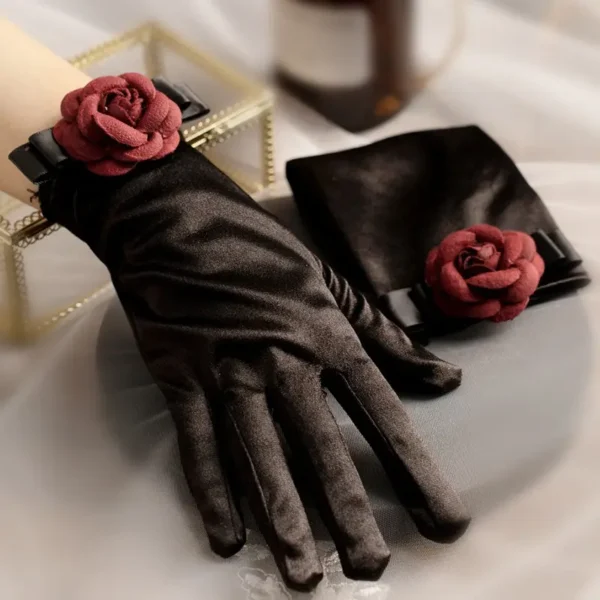 Gants de soirée noirs élégants avec manchette florale, mélange de polyester et d'élasthanne, gants pour occasions spéciales pour femmes 19 décembre 2024 Kotazando