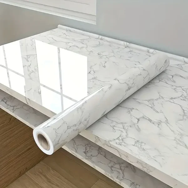 Papier peint en marbre blanc foncé longue durée, à décoller et à coller, facile à enlever, imperméable, revêtement en plastique durable pour le style du comptoir de cuisine et de la salle de bain – Image 5