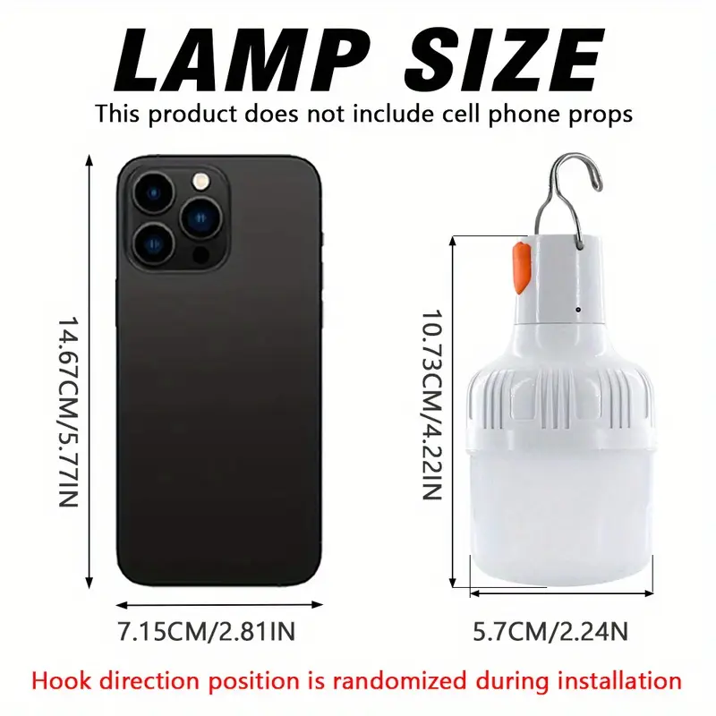 Lot de 2 lampes de camping rechargeables USB, veilleuse portable avec crochet, lampe torche d'urgence en matériau ABS, pour le camping, l'exploration et la pêche en plein air 6 Lot de 2 lampes de camping rechargeables USB, veilleuse portable avec crochet, lampe torche d'urgence en matériau ABS, pour le camping, l'exploration et la pêche en plein air – Image 5