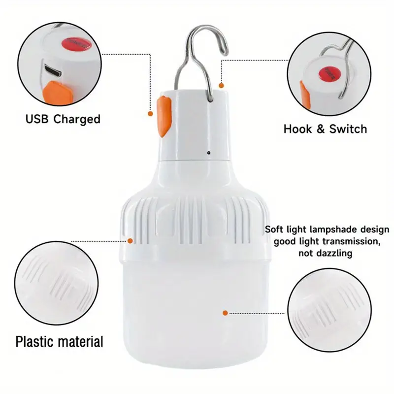 Lot de 2 lampes de camping rechargeables USB, veilleuse portable avec crochet, lampe torche d'urgence en matériau ABS, pour le camping, l'exploration et la pêche en plein air 10 Lot de 2 lampes de camping rechargeables USB, veilleuse portable avec crochet, lampe torche d'urgence en matériau ABS, pour le camping, l'exploration et la pêche en plein air – Image 9
