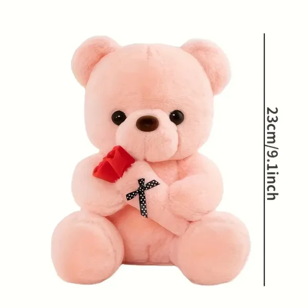 Charmant trio d'ours en peluche avec roses, Peluches douces en polypropylène, cadeaux idéaux pour tous les âges, Disponible en blanc, gris, rose – Image 6