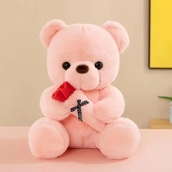 Charmant trio d'ours en peluche avec roses, Peluches douces en polypropylène, cadeaux idéaux pour tous les âges, Disponible en blanc, gris, rose – Image 11