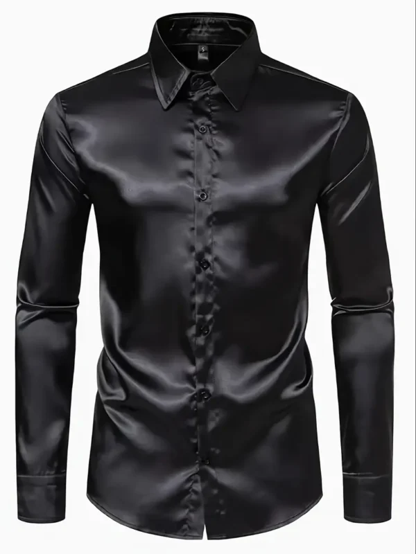 Chemise noire décontractée pour homme, Polyester, non extensible, lavable en machine, couleur unie avec col à revers pour le printemps/automne - Image 5