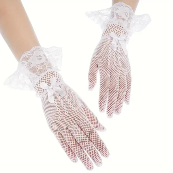 Une paire de gants en résille avec nœud en dentelle sexy pour robe de mariée, gants en maille avec nœud sexy pour performance formelle 19 décembre 2024 Kotazando