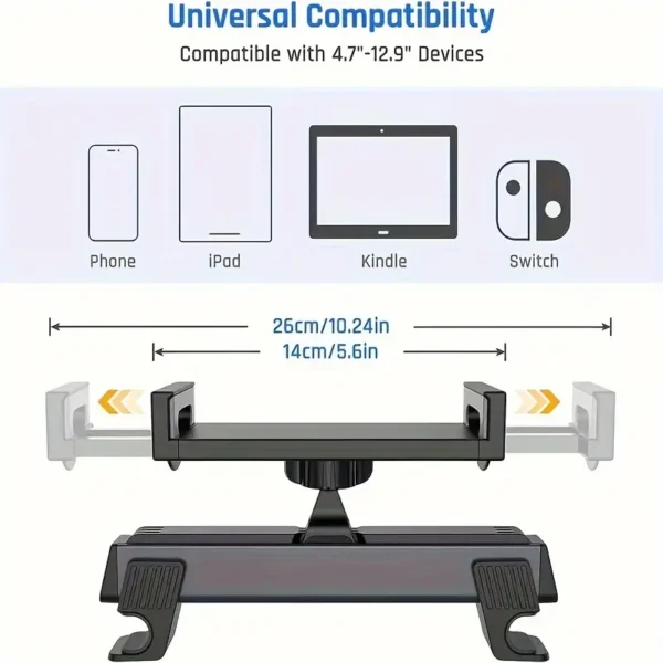 Support de tablette télescopique rotatif à 360°, pour siège arrière de voiture multifonctionnel pour téléphone portable - Image 2