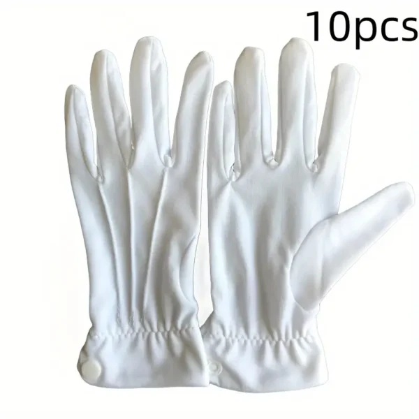 Gants en satin blanc avec boucle, lot de 10 pièces, en fibre de polyester, gants élégants pour spectacles, cérémonies, travail et appréciation des bijoux