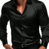 Chemise noire décontractée pour homme, Polyester, non extensible, lavable en machine, couleur unie avec col à revers pour le printemps/automne 22 décembre 2024 Kotazando