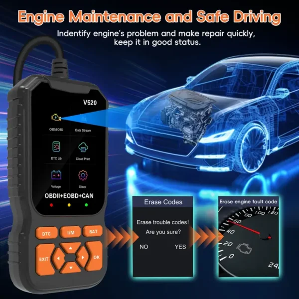 Outil de diagnostic professionnel OBD2, lecteur de codes de voyant de contrôle du moteur, scanner OBD2 avec réinitialisation, mode 6, mode 8 et préparation I/M, outil de diagnostic de scanner de voiture OBDII/EOBD Plug & Play pour toutes les voitures après 1996 – Image 10