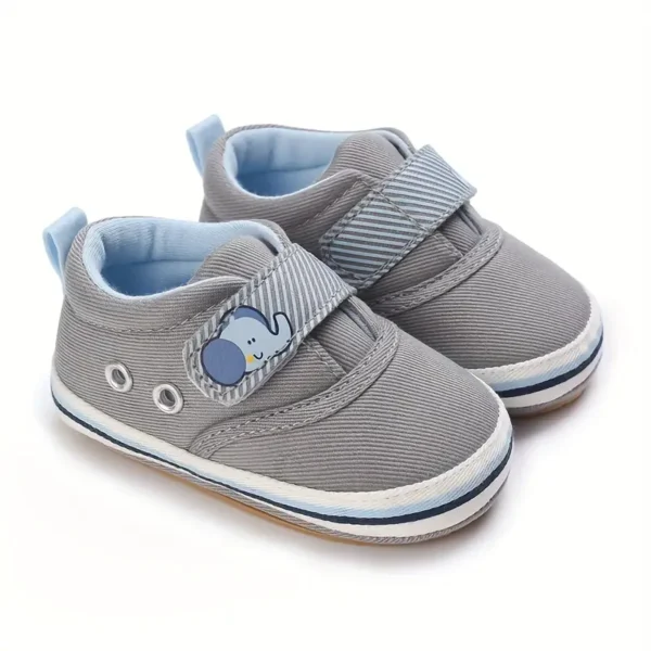 Baskets classiques tendance pour bébé garçon, toile à motif éléphant avec semelle en caoutchouc, chaussures de marche antidérapantes pour nouveau-nés