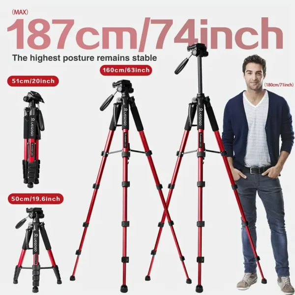 Uegogo Trépied DSLR en alliage d'aluminium de 187,96 cm avec rotule amovible – Image 3