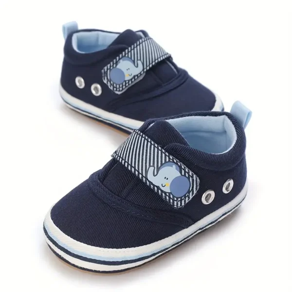 Baskets classiques tendance pour bébé garçon, toile à motif éléphant avec semelle en caoutchouc, chaussures de marche antidérapantes pour nouveau-nés - Image 6