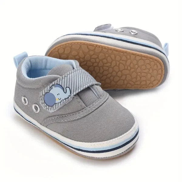 Baskets classiques tendance pour bébé garçon, toile à motif éléphant avec semelle en caoutchouc, chaussures de marche antidérapantes pour nouveau-nés - Image 5