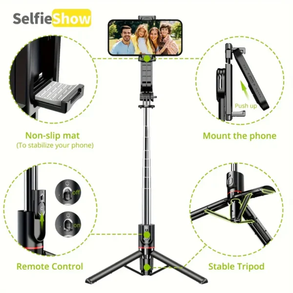 Perche à selfie portable de 111,76 cm avec télécommande sans fil, support extensible pour smartphone, rotation à 360 degrés, compatible avec iPhone 13 12 11 Pro Xs Max Xr X 8 7 6 Plus, smartphones Android Samsung 13 décembre 2024 Kotazando