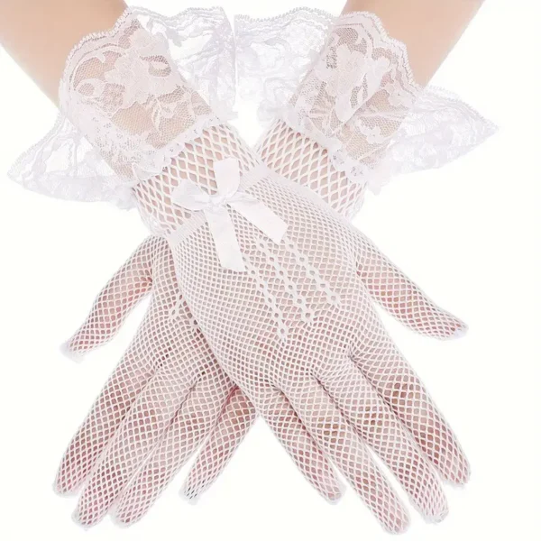 Une paire de gants en résille avec nœud en dentelle sexy pour robe de mariée, gants en maille avec nœud sexy pour performance formelle 19 décembre 2024 Kotazando