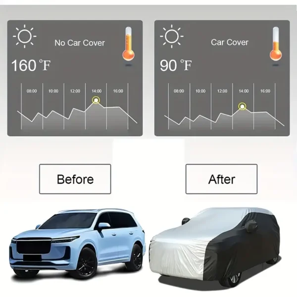 Housse de voiture toutes saisons, housse de voiture SUV pour automobiles, housse de voiture extérieure, protection contre le soleil, les UV, la neige, le vent, housse extérieure complète respirante, housse de voiture universelle pour berline (4,32 mètres-4,9 mètres, 4,9 mètres-5,31 mètres) Ajustement universel pour SUV (4,32 mètres-4,9 mètres, 4,9 mètres-5,21 mètres) 16 décembre 2024 Kotazando