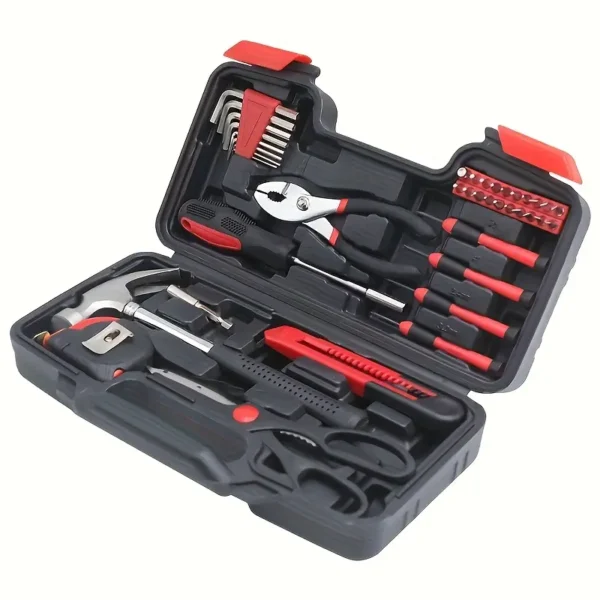 Ensemble d'outils pour la maison 39 pièces, kit d'outils à main en acier au carbone, outils manuels essentiels de réparation et d'organisation, construction en métal, avec étui portable, sans assemblage requis, non chargé – Image 5