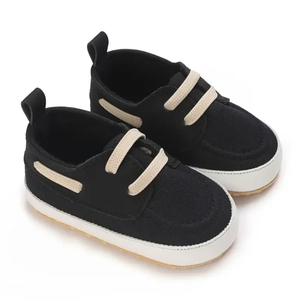 Paire de chaussures en toile style sport vintage preppy pour bébé garçon, Chaussures de marche décontractées toutes saisons pour tout-petits avec lacets et fermeture à enfiler - Image 4