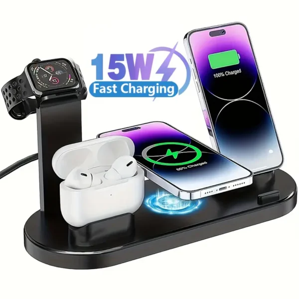 Support de chargeur sans fil VIKEFON avec support de téléphone amovible, Station de charge rapide pour Apple Watch, iPhone 15/14/13/12/11/X, Mode d'alimentation USB, tension de fonctionnement ≤ 36 V, aucune batterie requise – Image 11