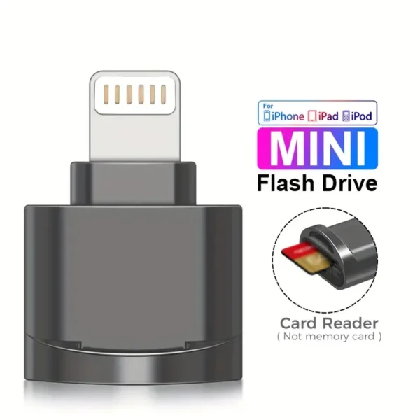 1 adaptateur de lecteur de carte micro mini RISKAI, connecteur Lightning à 8 broches, lecteur de carte mémoire TF pour iPhone 14, iPad, iPod et appareils iOS, résine ABS, finition métallique, compatible avec le transfert de données, puissance de sortie 0-5 W, aucune batterie requise – Image 4