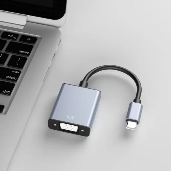 1 câble adaptateur USB-C vers VGA 1080P, mâle vers femelle métallique, connecteur RCA, alimentation via USB, compatible avec Thunderbolt 3/4, Surface Pro, MacBook Air, iPad, Chromebook, Aucune batterie requise – Image 2
