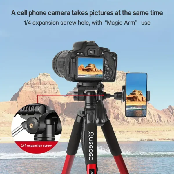 Uegogo Trépied DSLR en alliage d'aluminium de 187,96 cm avec rotule amovible – Image 4
