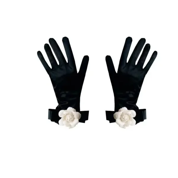 Gants de soirée noirs élégants avec manchette florale, mélange de polyester et d'élasthanne, gants pour occasions spéciales pour femmes 19 décembre 2024 Kotazando