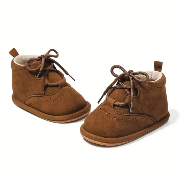 1 paire de bottes décontractées à lacets pour bébé garçon Kidsun, Doublure en tissu chaud, semelle en PVC, chaussures de marche à bout rond pour nourrissons et tout-petits - Image 4