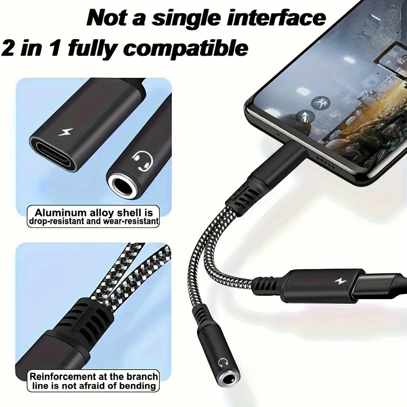 Adaptateur audio USB C vers 3,5 mm, charge rapide 60 W PD USB-C mâle vers auxiliaire femelle et type C femelle, son DAC 2 en 1, compatible avec plusieurs appareils iPhone, Samsung, Google, OPPO, Xiaomi - Aucune batterie requise 6 Adaptateur audio USB C vers 3,5 mm, charge rapide 60 W PD USB-C mâle vers auxiliaire femelle et type C femelle, son DAC 2 en 1, compatible avec plusieurs appareils iPhone, Samsung, Google, OPPO, Xiaomi - Aucune batterie requise – Image 5