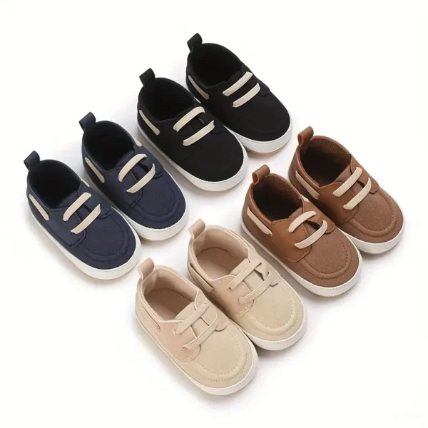 Paire de chaussures en toile style sport vintage preppy pour bébé garçon, Chaussures de marche décontractées toutes saisons pour tout-petits avec lacets et fermeture à enfiler - Image 3