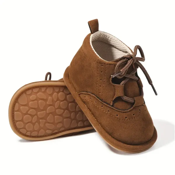 1 paire de bottes décontractées à lacets pour bébé garçon Kidsun, Doublure en tissu chaud, semelle en PVC, chaussures de marche à bout rond pour nourrissons et tout-petits