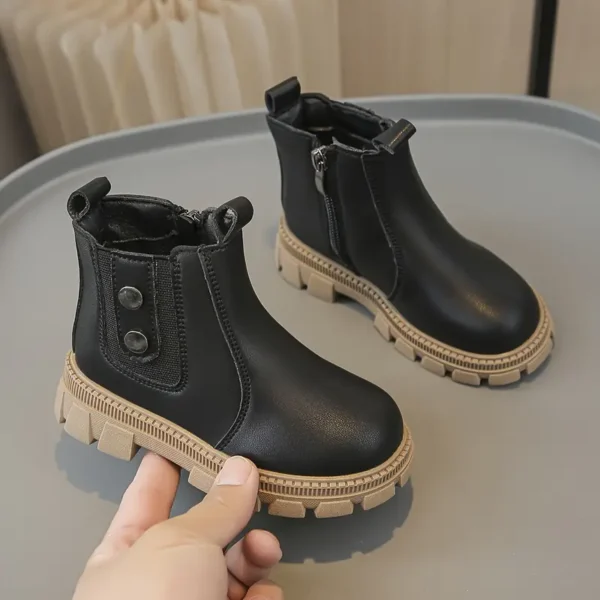 1 paire de bottines Chelsea tendance pour enfants, bottines courtes décontractées à bout rond avec fermeture éclair en similicuir avec semelle TPR et semelle intérieure en tissu pour garçons et filles