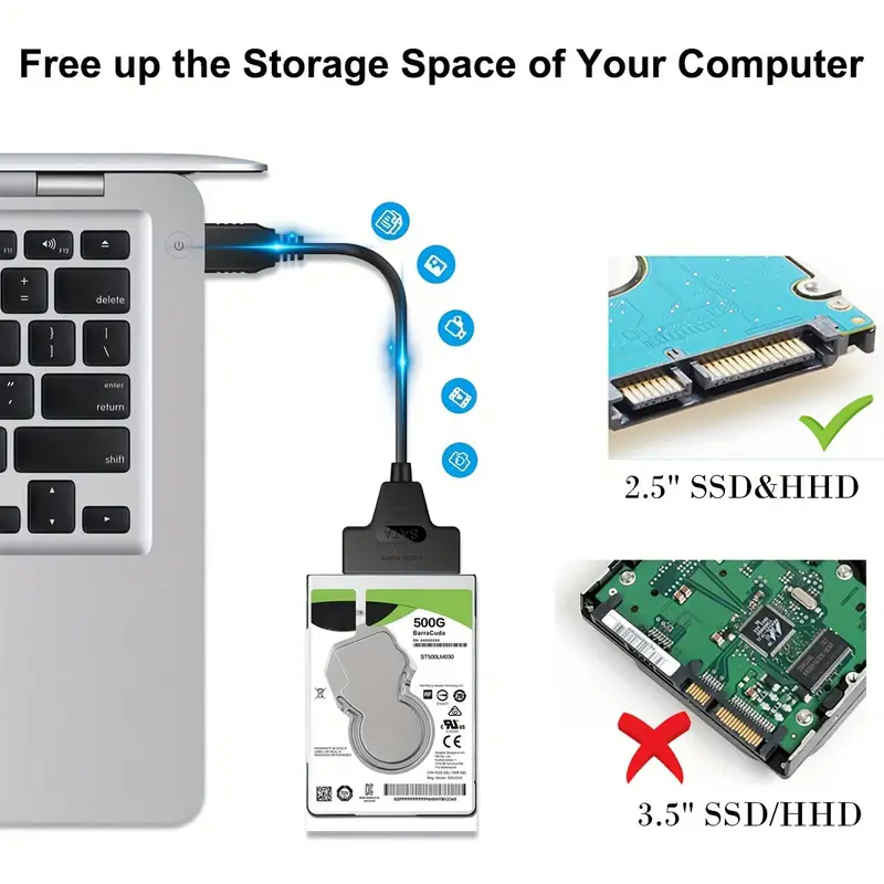 Câble adaptateur USB 3.0 vers SATA III haute vitesse pour disque dur/SSD de 6,35 cm, Plug & Play facile, compatible UASP, noir 6 Câble adaptateur USB 3.0 vers SATA III haute vitesse pour disque dur/SSD de 6,35 cm, Plug & Play facile, compatible UASP, noir – Image 5