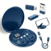 Kit de câbles adaptateurs de charge USB 4 en 1 SAN.COMO avec convertisseurs Type-C, Micro USB, Lightning, transfert de données, stockage de carte SIM, broche d'éjection et fonction de support de téléphone - Étui de rangement de câbles en matériau PC