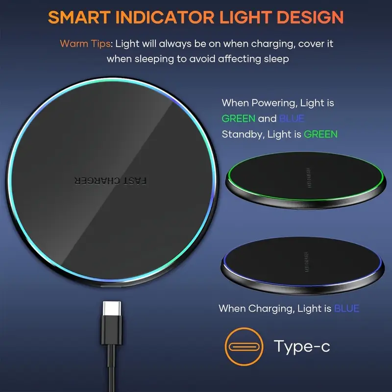 Chargeur sans fil USB-C 15 W avec indicateur LED, Charge rapide pour smartphones et tablettes 3 Chargeur sans fil USB-C 15 W avec indicateur LED, Charge rapide pour smartphones et tablettes – Image 2