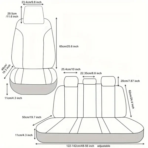 Lot de 9 housses de siège de voiture en similicuir de qualité supérieure, Respirantes, faciles à nettoyer et durables avec rembourrage en éponge, Convient aux sièges avant et arrière, nettoyage à sec uniquement - Image 13