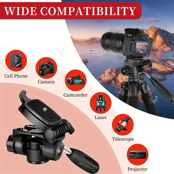 Uegogo Trépied DSLR en alliage d'aluminium de 187,96 cm avec rotule amovible – Image 5