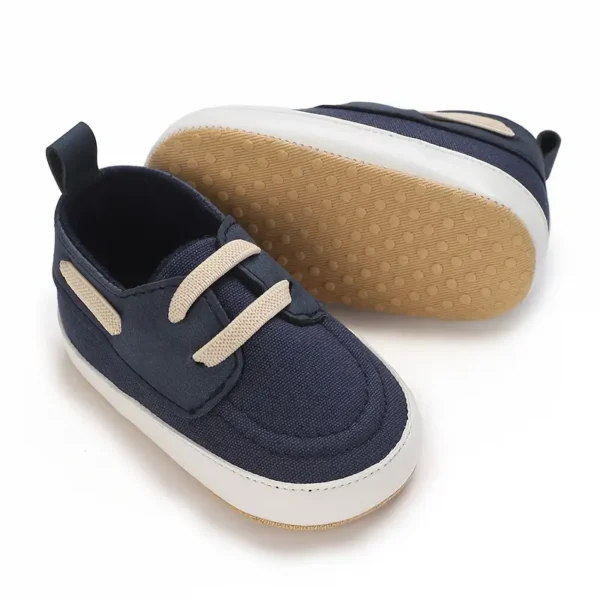 Paire de chaussures en toile style sport vintage preppy pour bébé garçon, Chaussures de marche décontractées toutes saisons pour tout-petits avec lacets et fermeture à enfiler - Image 5