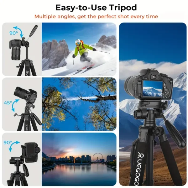 Uegogo Trépied DSLR en alliage d'aluminium de 187,96 cm avec rotule amovible – Image 6