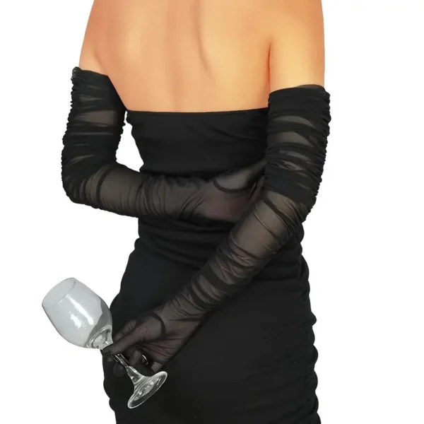 Gants en dentelle romantique de 70 cm de long, parfaits pour l'opéra, Halloween, la danse ou le mariage, Noir, transparent et extensible - Image 4