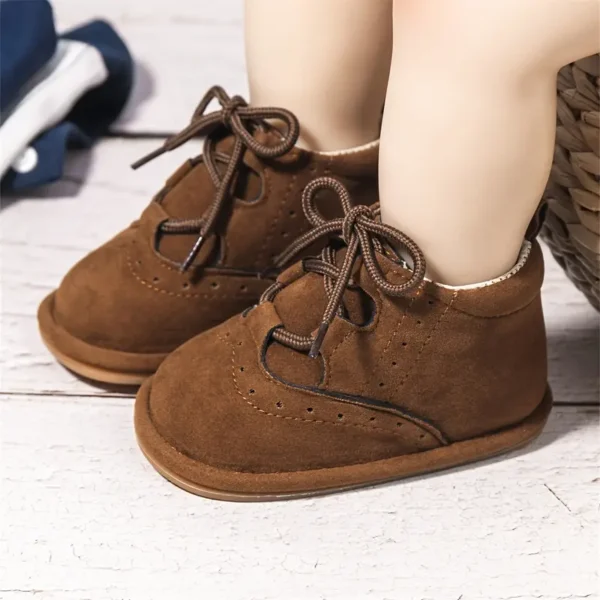 1 paire de bottes décontractées à lacets pour bébé garçon Kidsun, Doublure en tissu chaud, semelle en PVC, chaussures de marche à bout rond pour nourrissons et tout-petits - Image 8