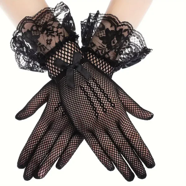 Une paire de gants en résille avec nœud en dentelle sexy pour robe de mariée, gants en maille avec nœud sexy pour performance formelle 19 décembre 2024 Kotazando